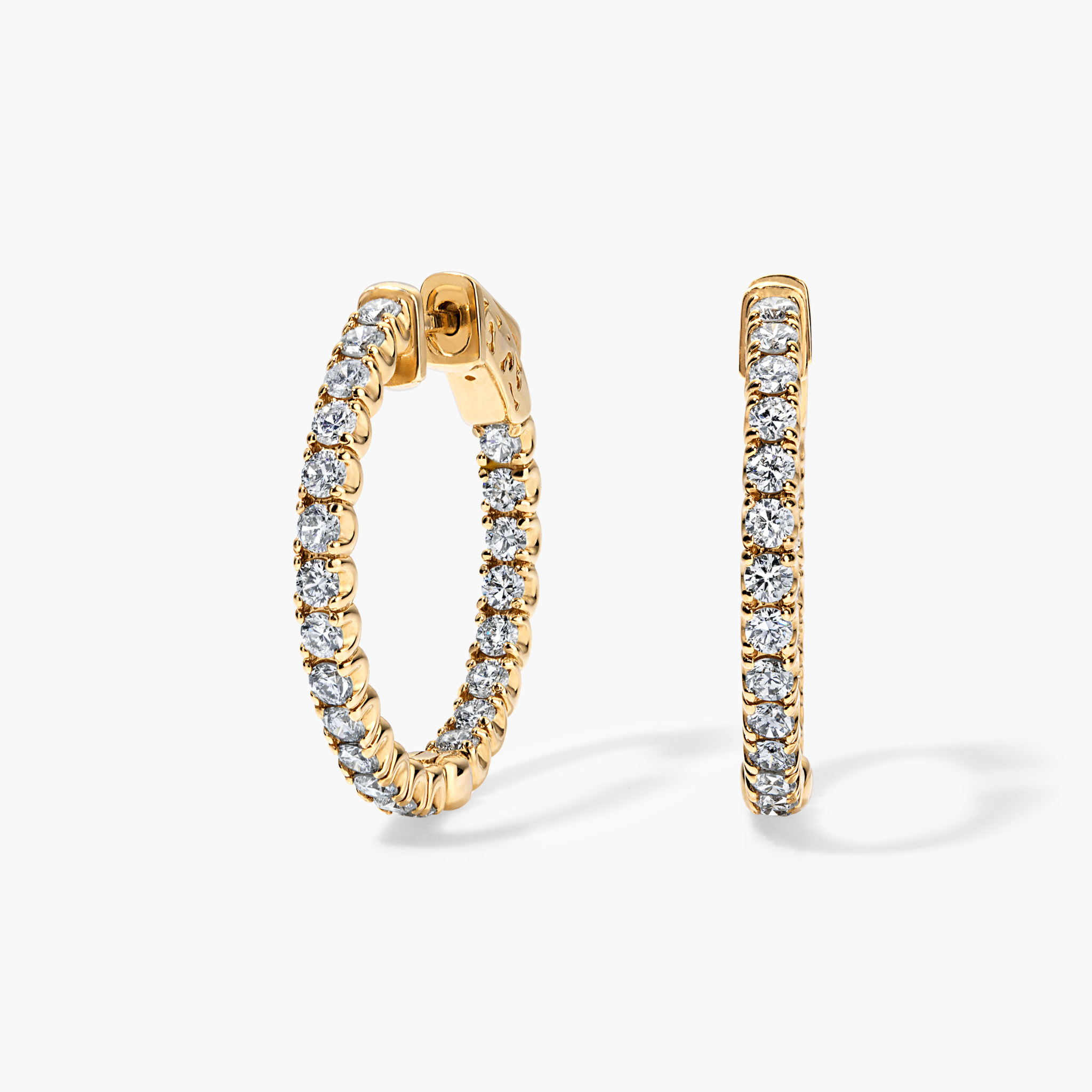 14K gold diamond hoop earrings with round brilliant stones, timeless fine jewelry for everyday wear