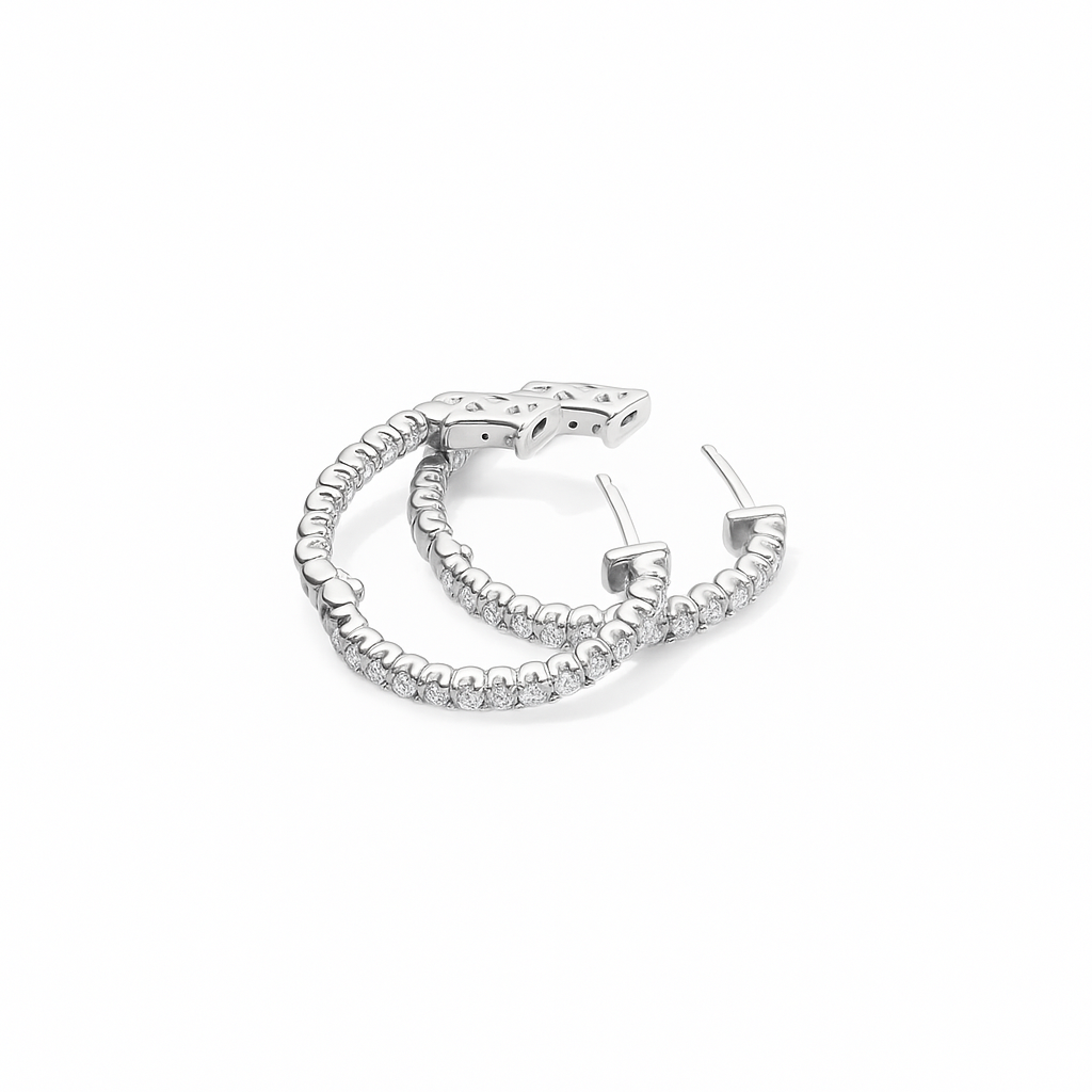 14K gold diamond hoop earrings with pave-set stones, elegant fine jewelry for everyday wear