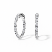 14K gold diamond hoop earrings, timeless fine jewelry with sparkling round diamonds set in elegant design