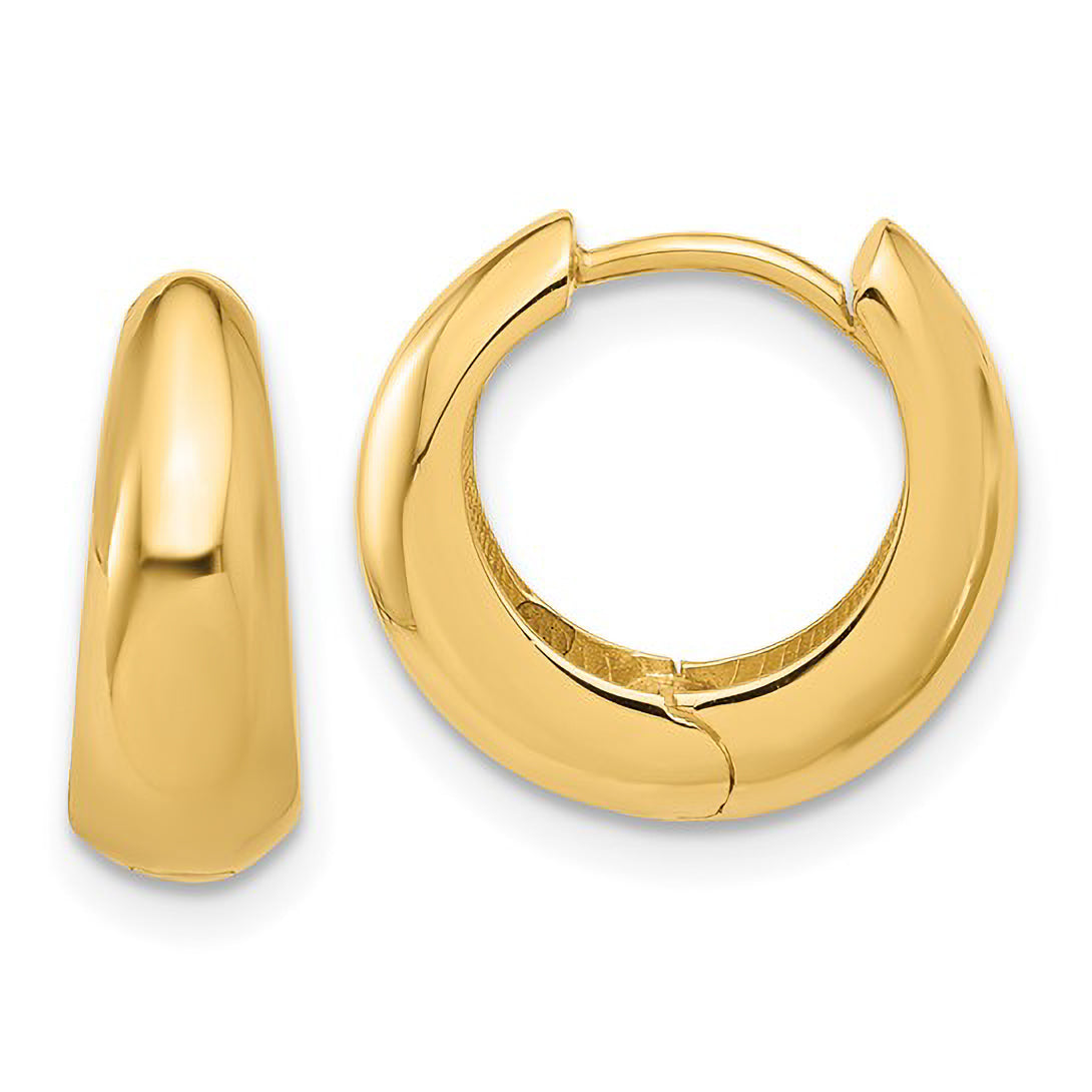 14K gold huggie hoop earrings with sleek, polished finish for everyday wear