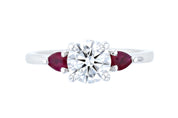 Diamond and ruby three-stone engagement ring in 14K white gold, timeless fine jewelry