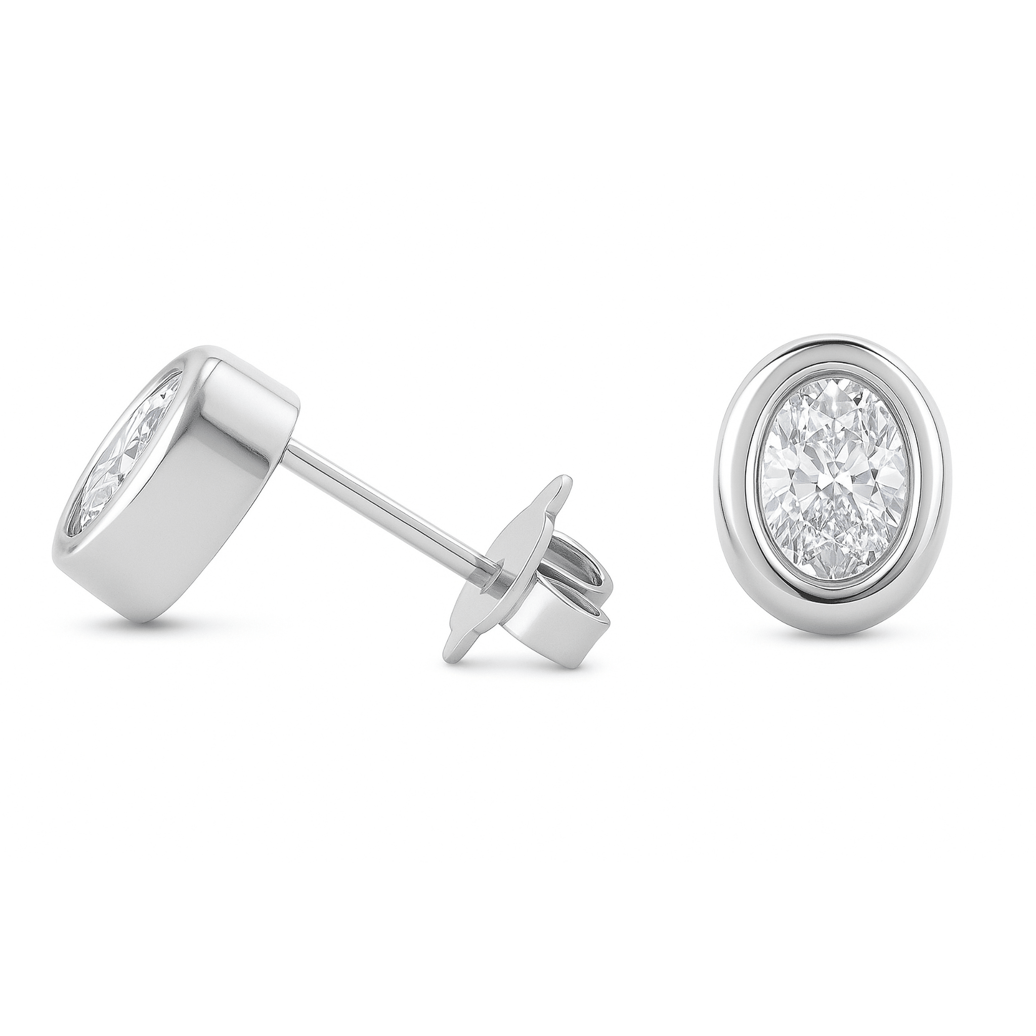 Lab Grown Oval Diamond Bezel Stud Earrings (3/4 ctw)