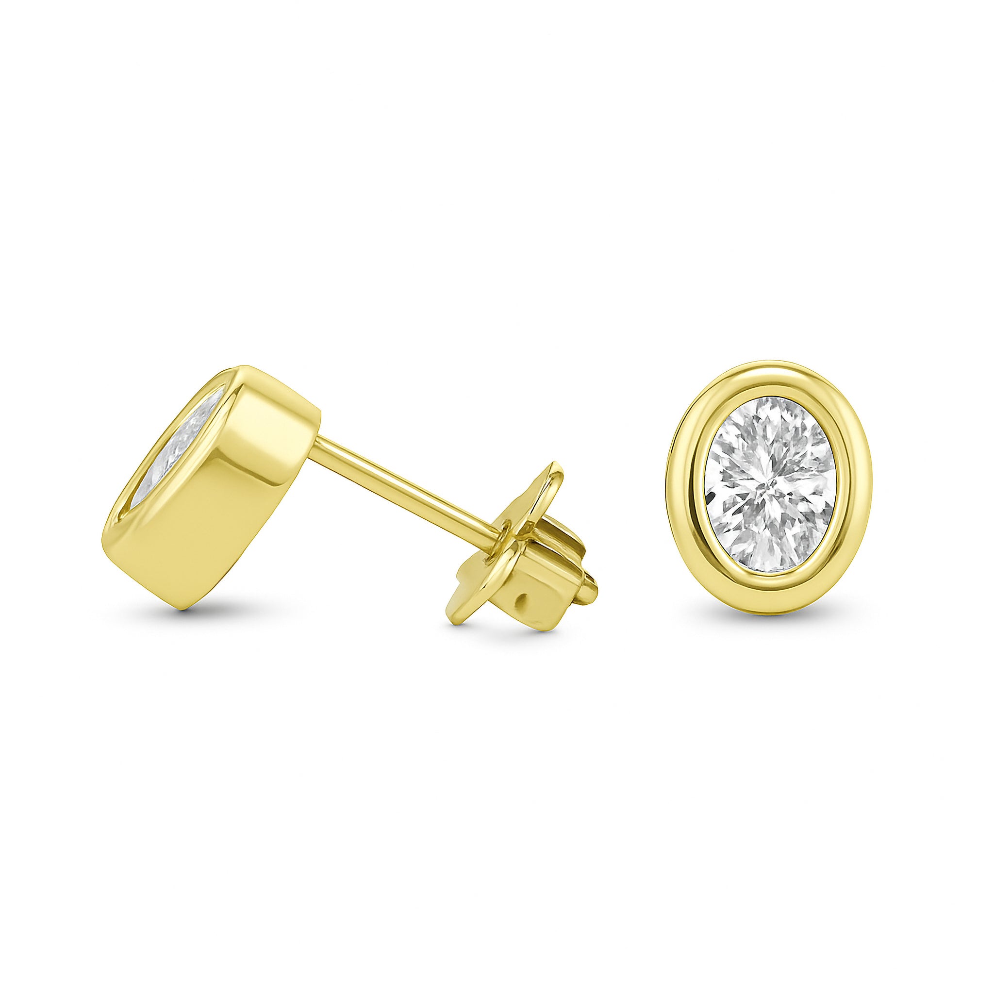 14K gold diamond stud earrings with round brilliant cut stones, perfect for everyday wear