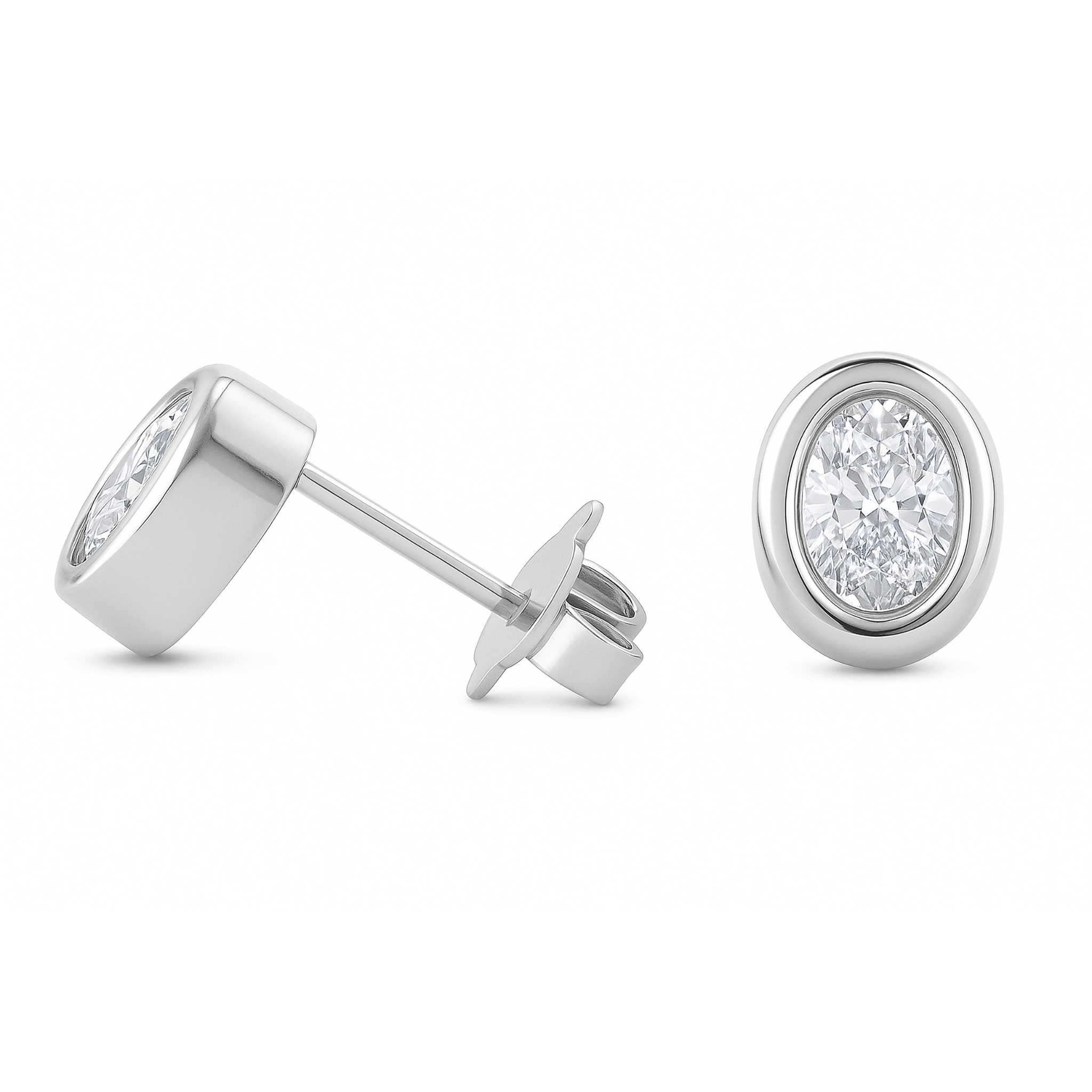 Oval diamond stud earrings in 14K white gold, timeless fine jewelry for everyday wear
