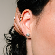 14K gold diamond stud earring with delicate hoops, timeless fine jewelry for everyday wear