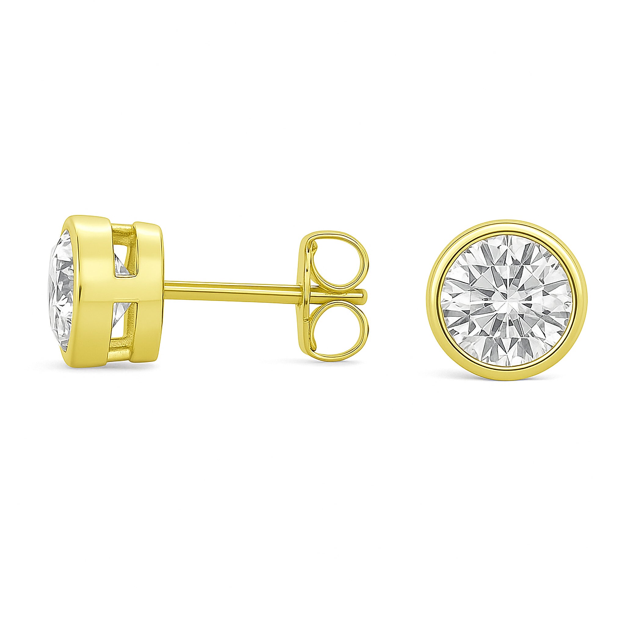 14K gold diamond stud earrings with round brilliant cut, perfect for everyday wear