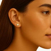 14K gold diamond stud earring on woman's ear, timeless fine jewelry for everyday wear