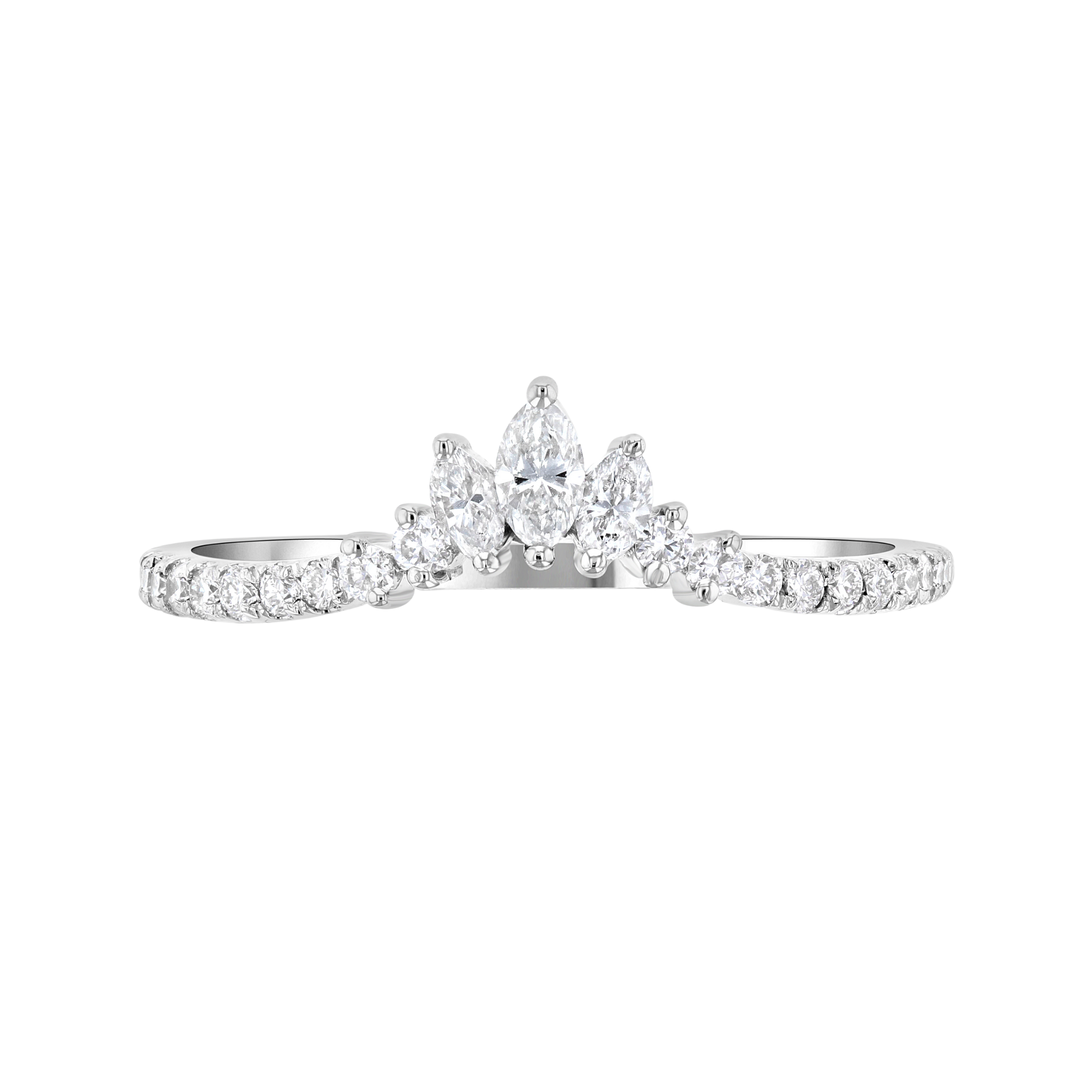 Marquise diamond engagement ring with pave band, 14K white gold, timeless fine jewelry