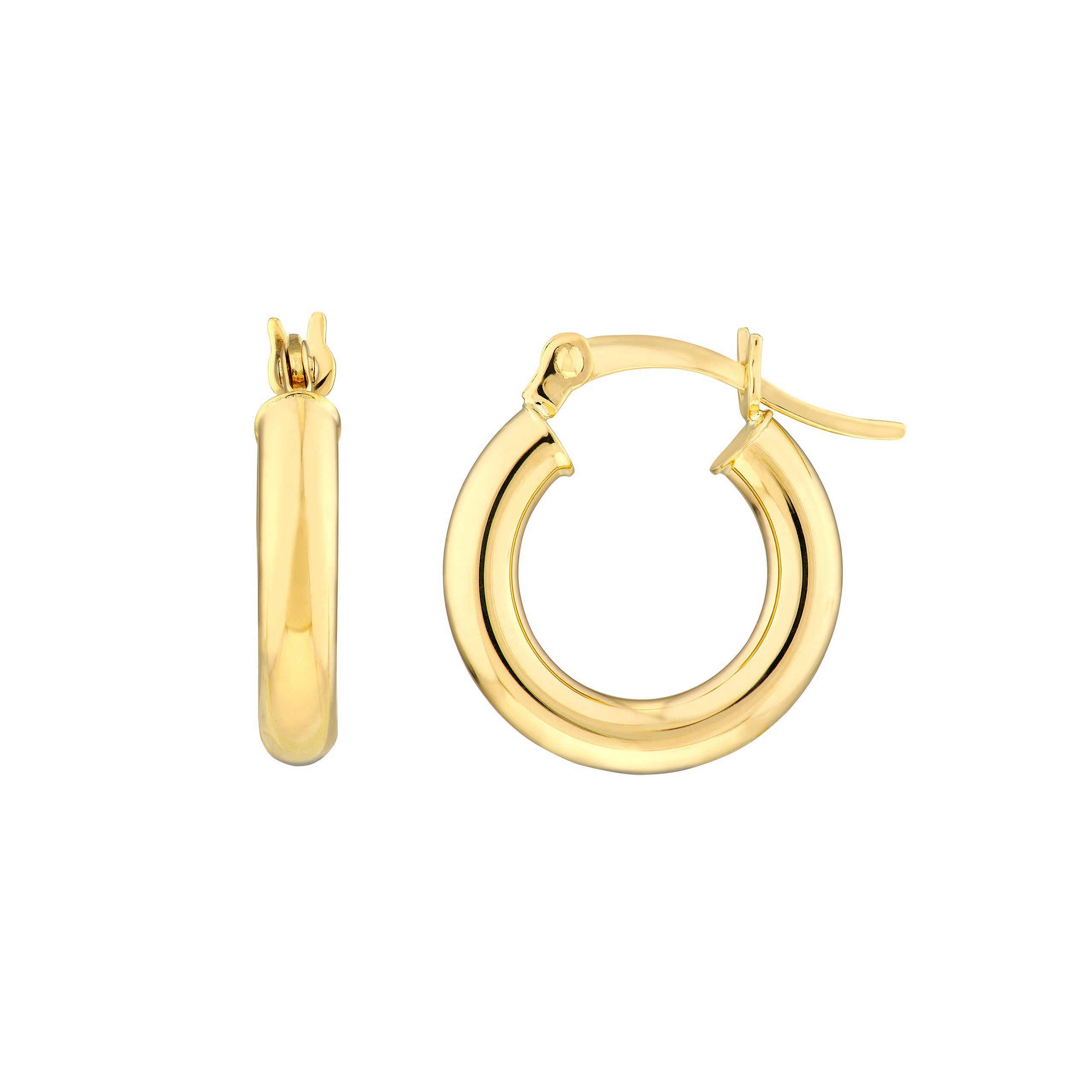14K gold hoop earrings, classic everyday fine jewelry with polished finish and secure latch
