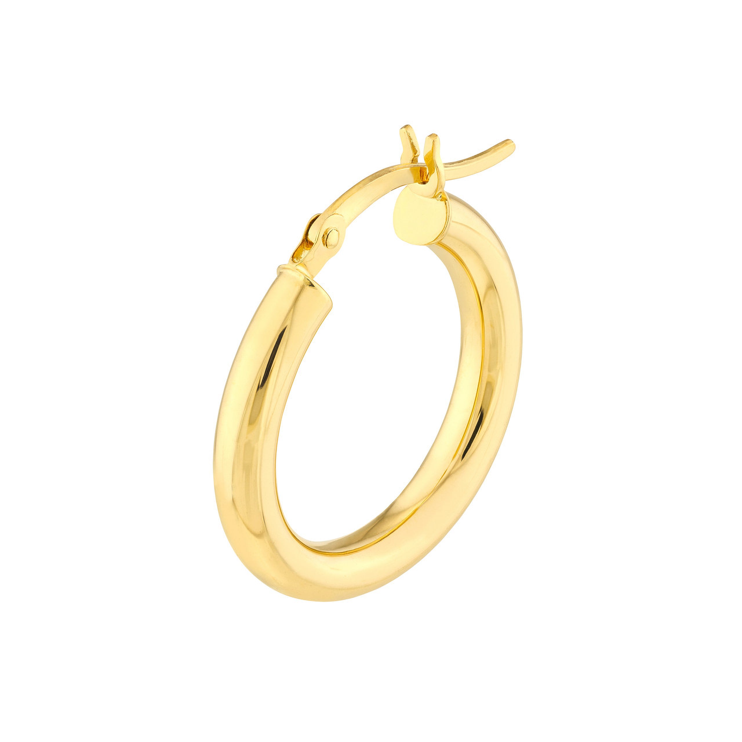 14K gold hoop earring with secure latch, timeless fine jewelry for everyday wear