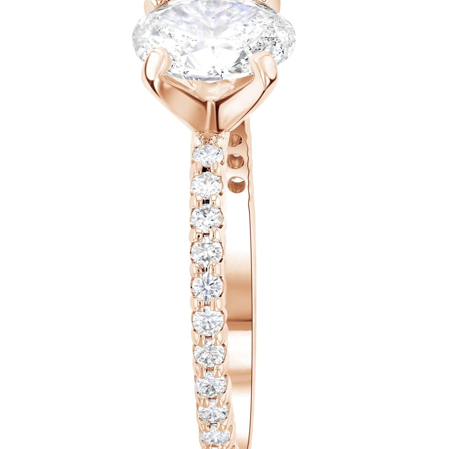 Micro Pavé Oval Cut Diamond Solitaire Engagement Ring in 14k Rose Gold