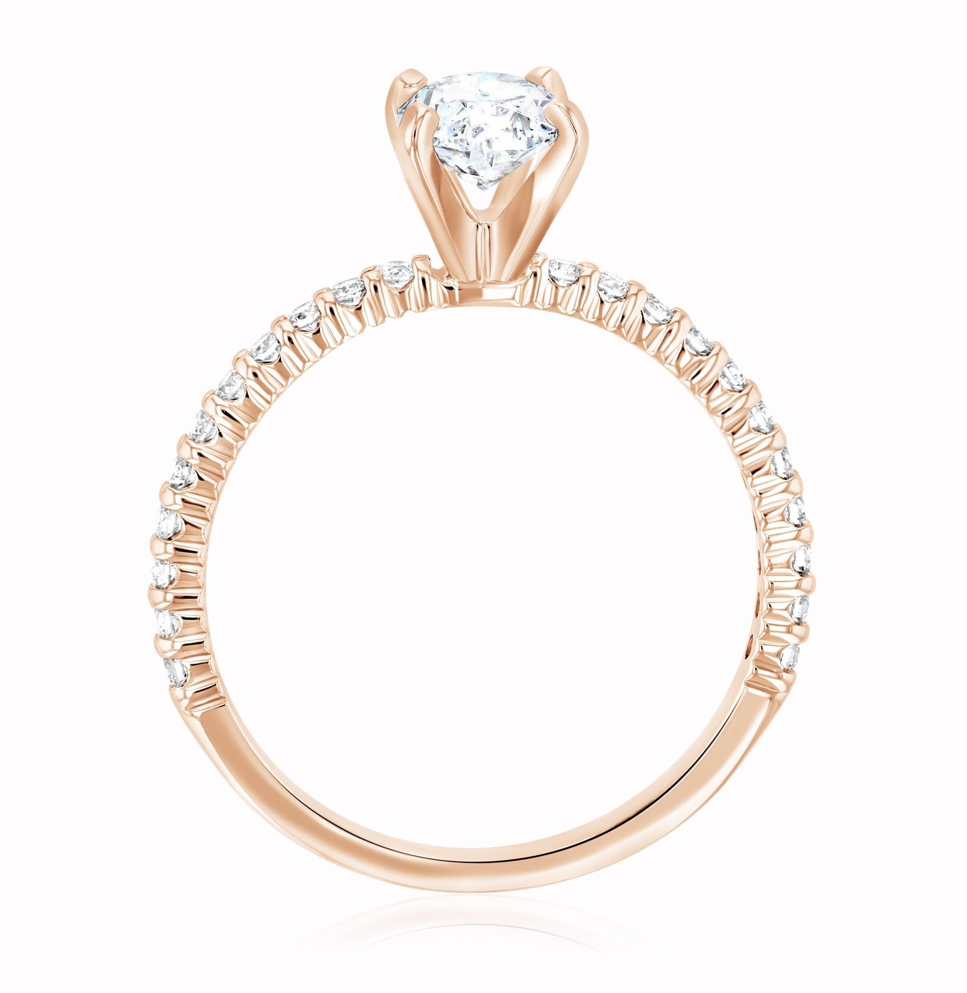 Micro Pavé Oval Cut Diamond Solitaire Engagement Ring in 14k Rose Gold