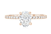 Micro Pavé Oval Cut Diamond Solitaire Engagement Ring in 14k Rose Gold