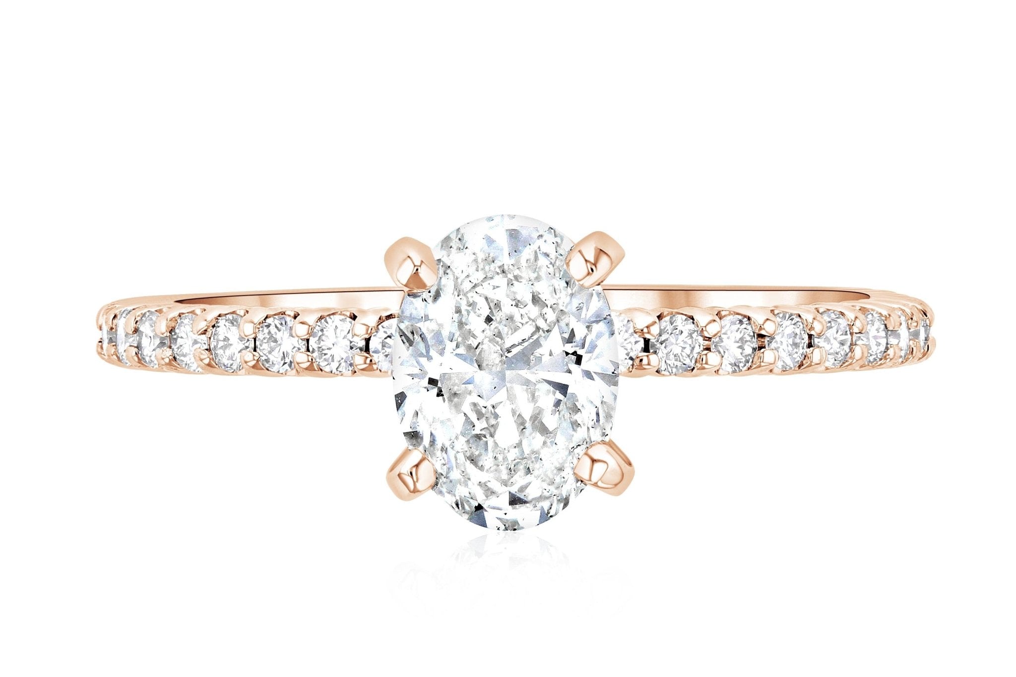 Micro Pavé Oval Cut Diamond Solitaire Engagement Ring in 14k Rose Gold