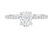 Micro Pavé Oval Cut Diamond Solitaire Engagement Ring in 14k White Gold