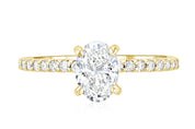 Micro Pavé Oval Cut Diamond Solitaire Engagement Ring in 14k Yellow Gold