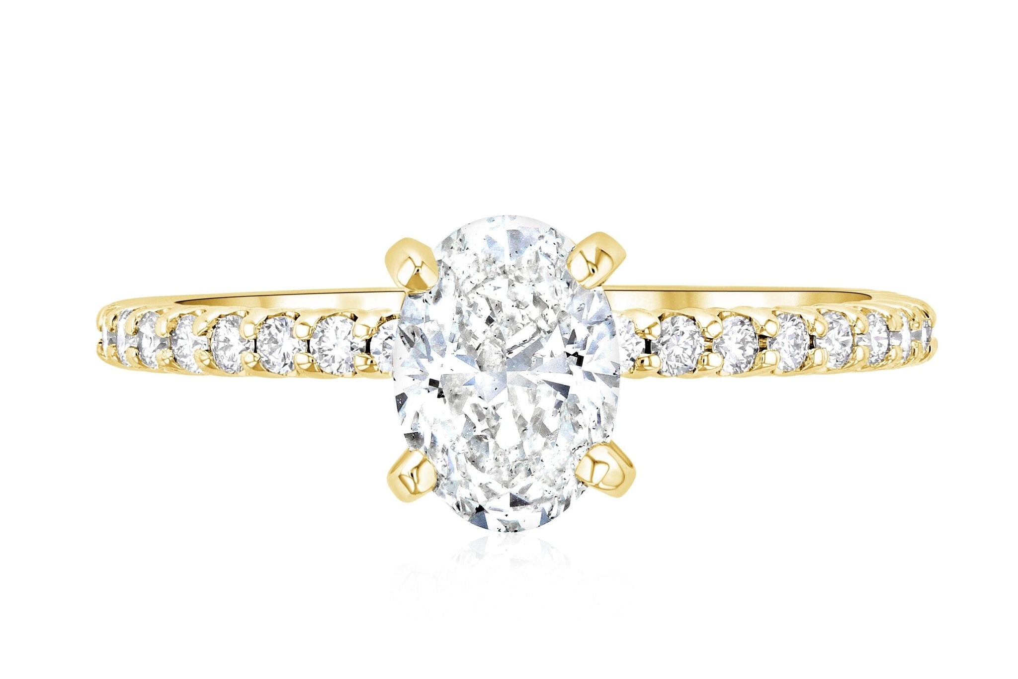 Micro Pavé Oval Cut Diamond Solitaire Engagement Ring in 14k Yellow Gold