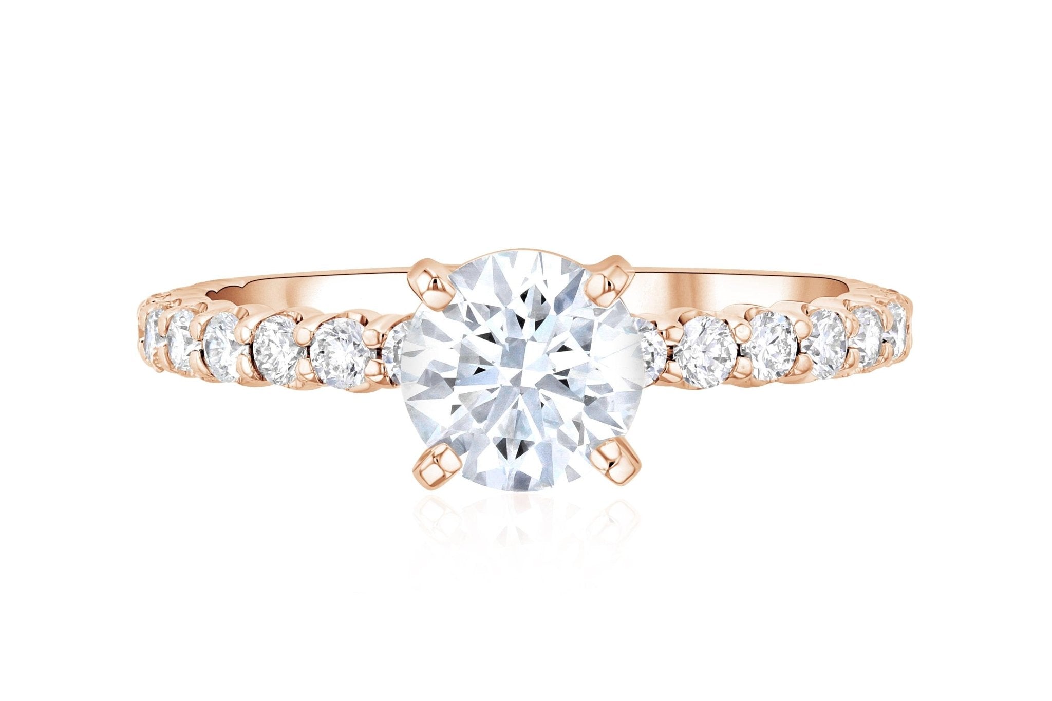 Micro Pavé Round Diamond Solitaire Engagement Ring in 14k Rose Gold