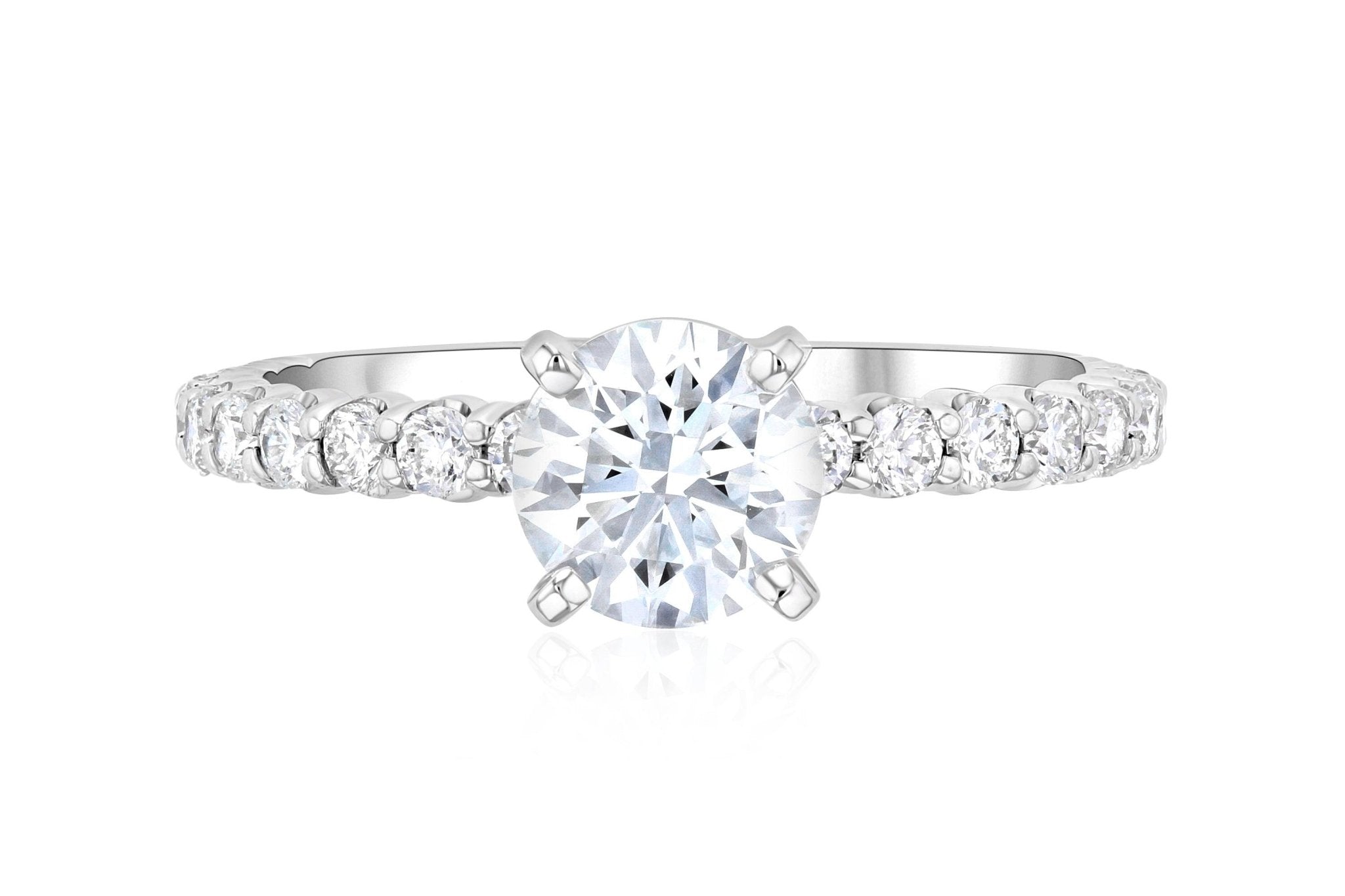 Micro Pavé Round Diamond Solitaire Engagement Ring in 14k White Gold