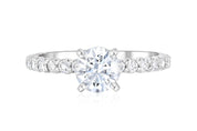 14K gold diamond engagement ring with round center stone and pave band, timeless fine jewelry