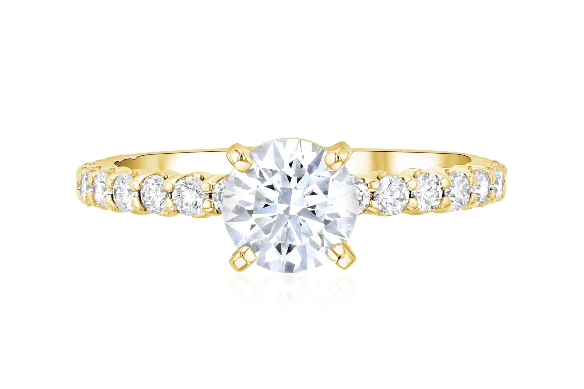 Micro Pavé Round Diamond Solitaire Engagement Ring in 14k Yellow Gold