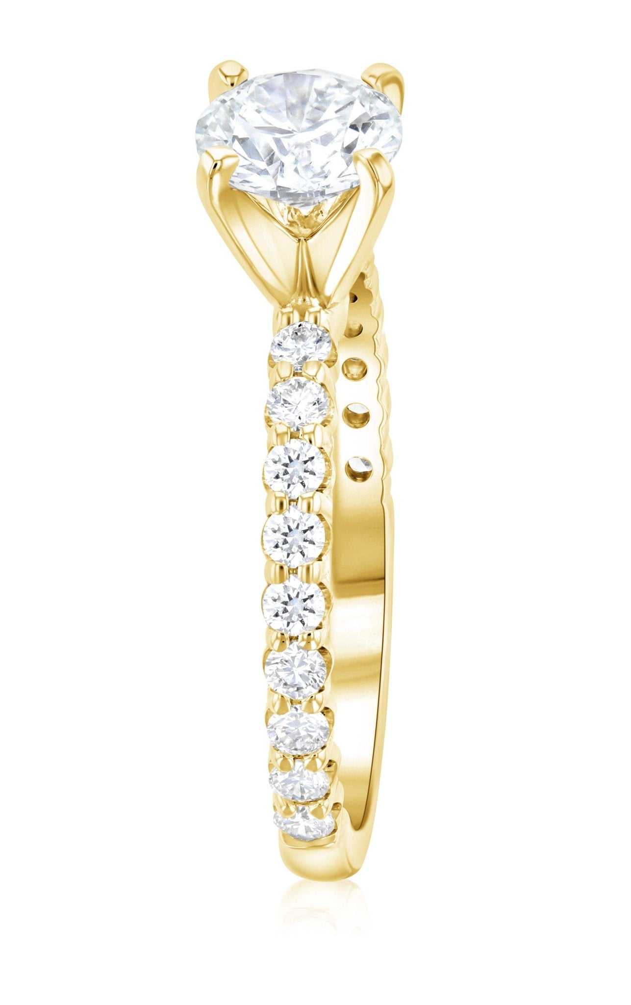 Micro Pavé Round Diamond Solitaire Engagement Ring in 14k Yellow Gold