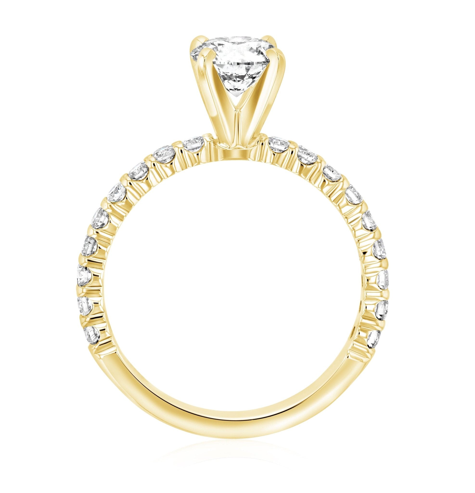 Micro Pavé Round Diamond Solitaire Engagement Ring in 14k Yellow Gold