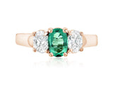 Oval Diamond and Emerald Three-Stone Ring in 14k Rose Gold (1.45 ct. tw.)