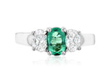 Oval Diamond and Emerald Three-Stone Ring in 14k White Gold (1.45 ct. tw.)
