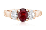 Oval Diamond and Ruby Three-Stone Ring in 14k Rose Gold (1.65 ct. tw.)