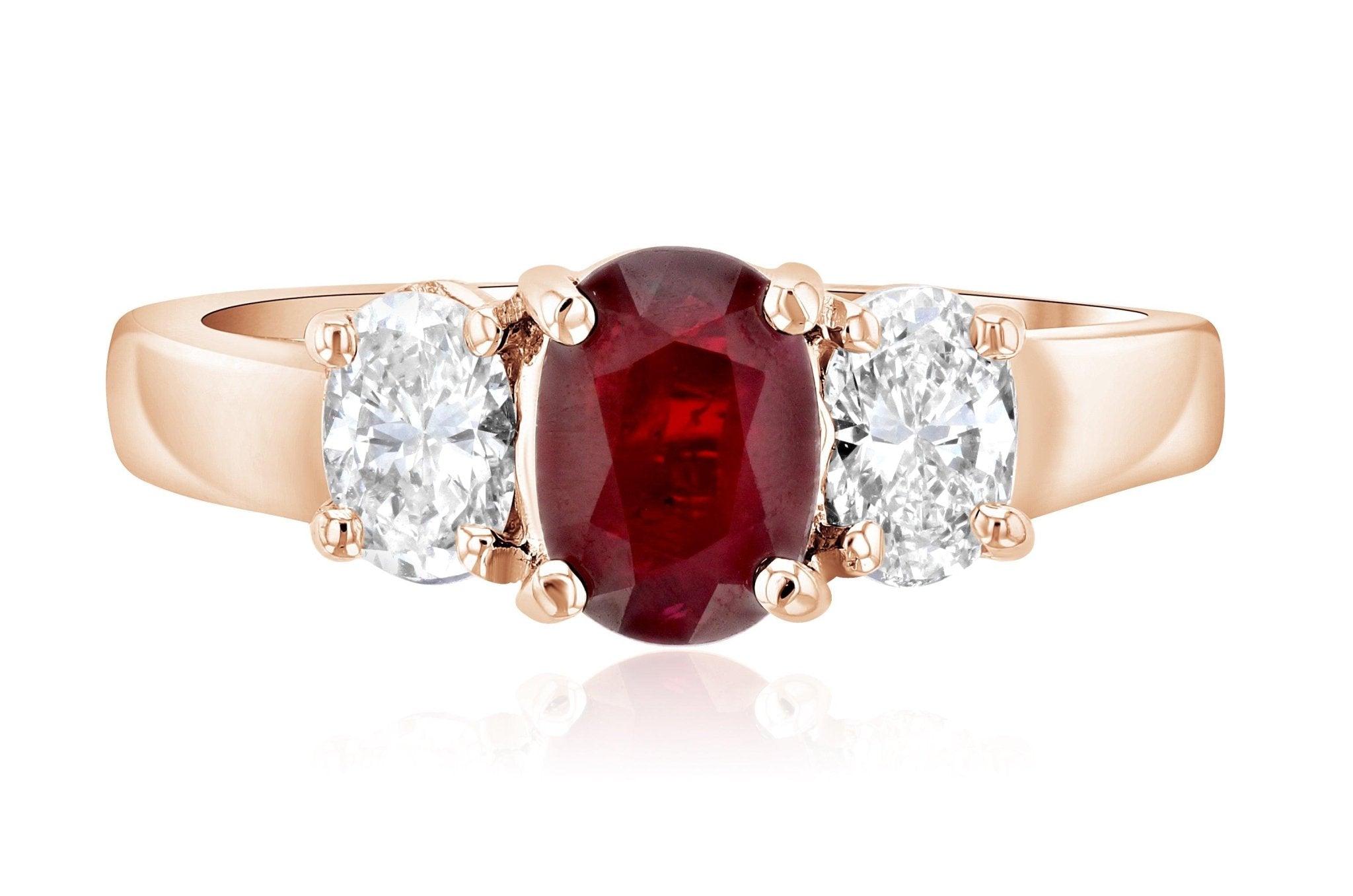 Oval Diamond and Ruby Three-Stone Ring in 14k Rose Gold (1.65 ct. tw.)