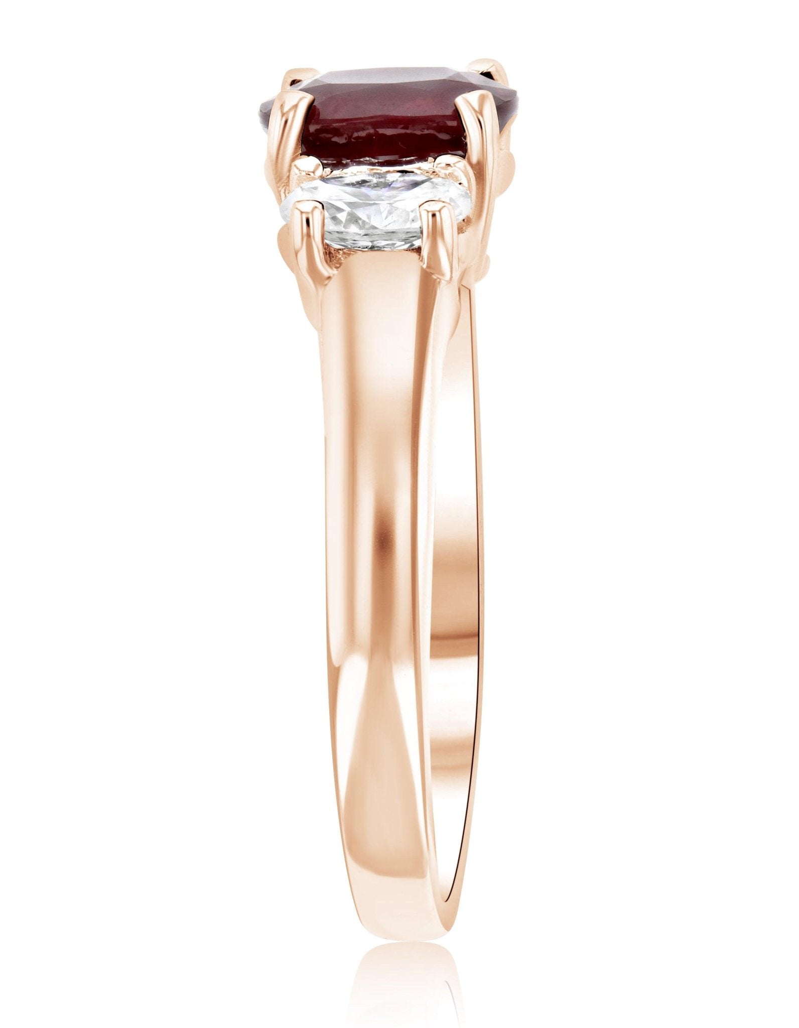Oval Diamond and Ruby Three-Stone Ring in 14k Rose Gold (1.65 ct. tw.)