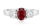 Oval Diamond and Ruby Three-Stone Ring in 14k White Gold (1.65 ct. tw.)