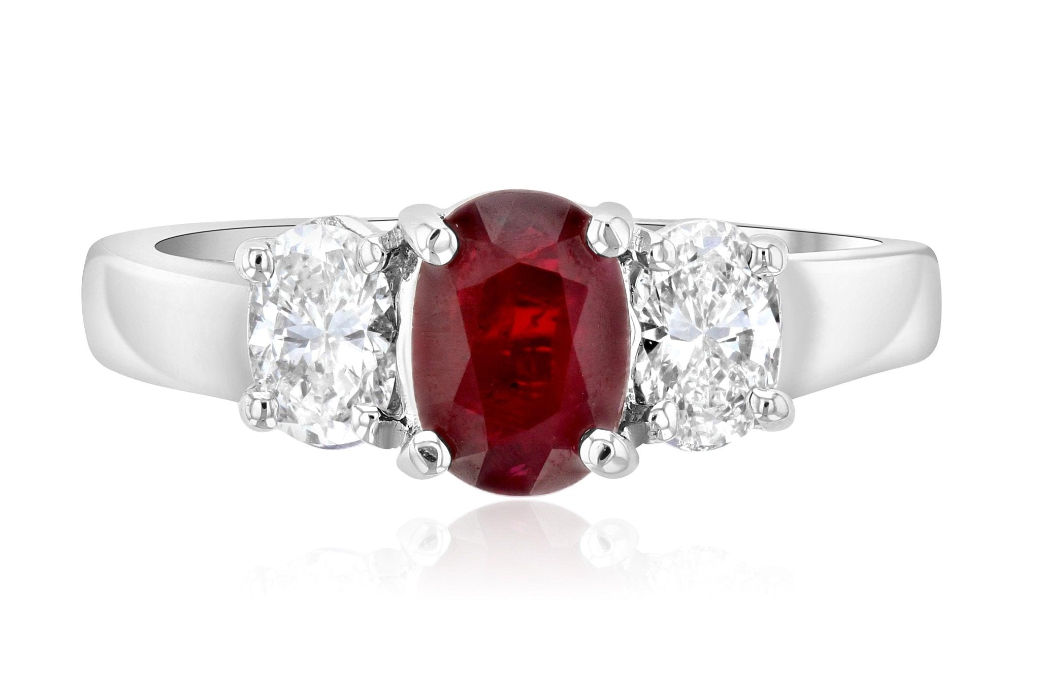 Oval Diamond and Ruby Three-Stone Ring in 14k White Gold (1.65 ct. tw.)
