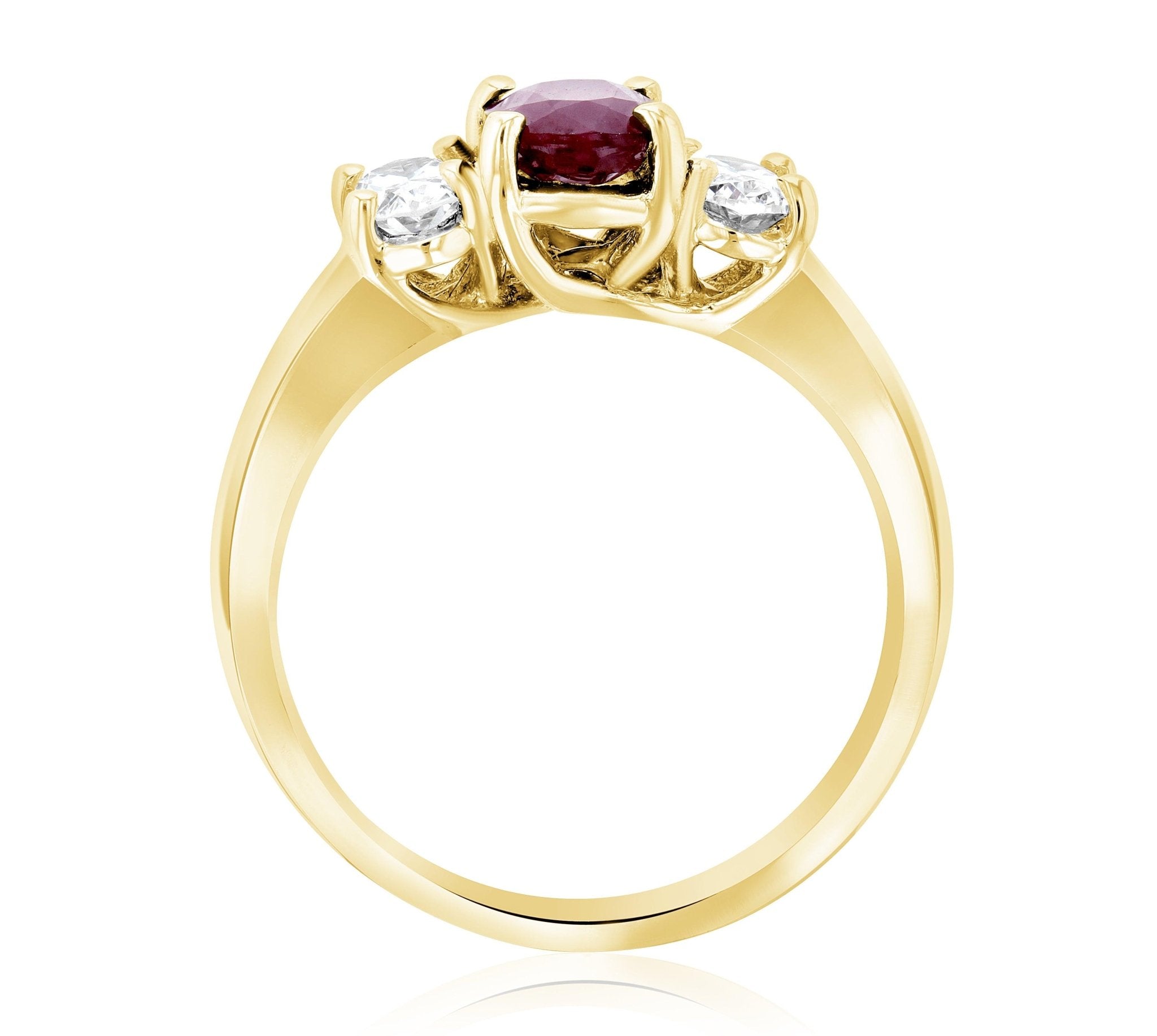 Oval Diamond and Ruby Three-Stone Ring in 14k Yellow Gold (1.65 ct. tw.)