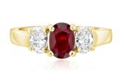 Oval Diamond and Ruby Three-Stone Ring in 14k Yellow Gold (1.65 ct. tw.)