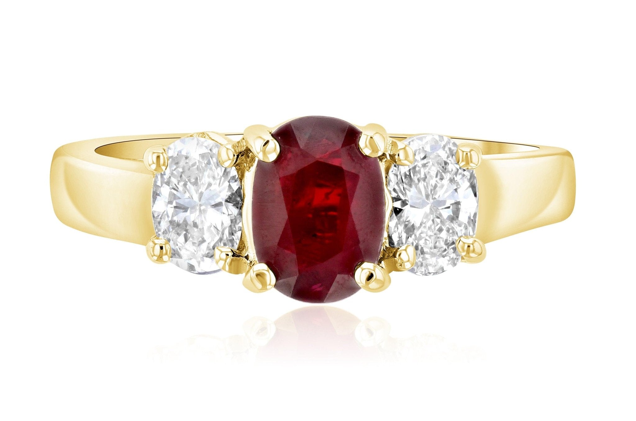 Oval Diamond and Ruby Three-Stone Ring in 14k Yellow Gold (1.65 ct. tw.)