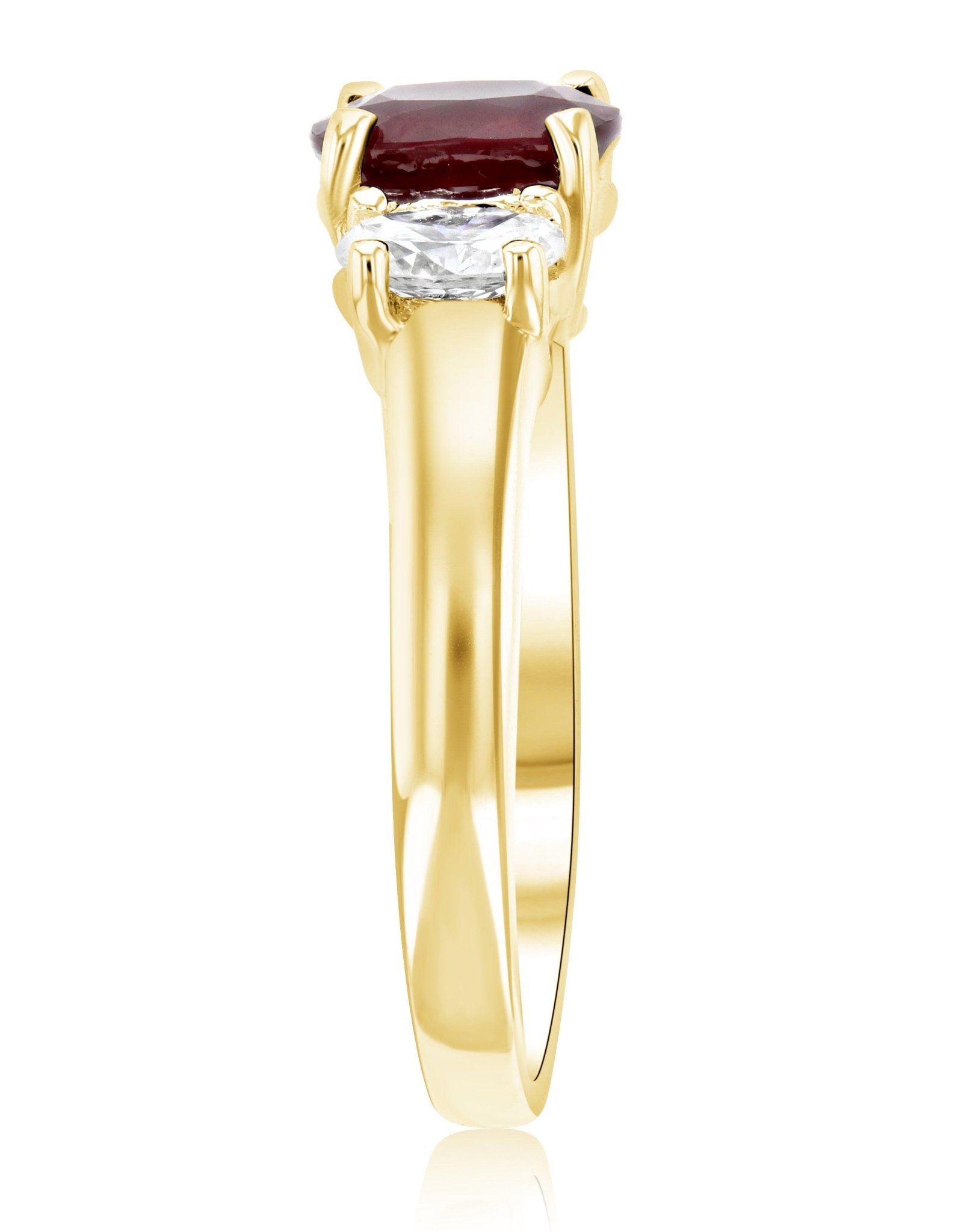 Oval Diamond and Ruby Three-Stone Ring in 14k Yellow Gold (1.65 ct. tw.)