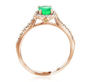Oval Emerald and Diamond Halo Engagement Ring in 14k Rose Gold