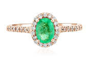 Oval Emerald and Diamond Halo Engagement Ring in 14k Rose Gold