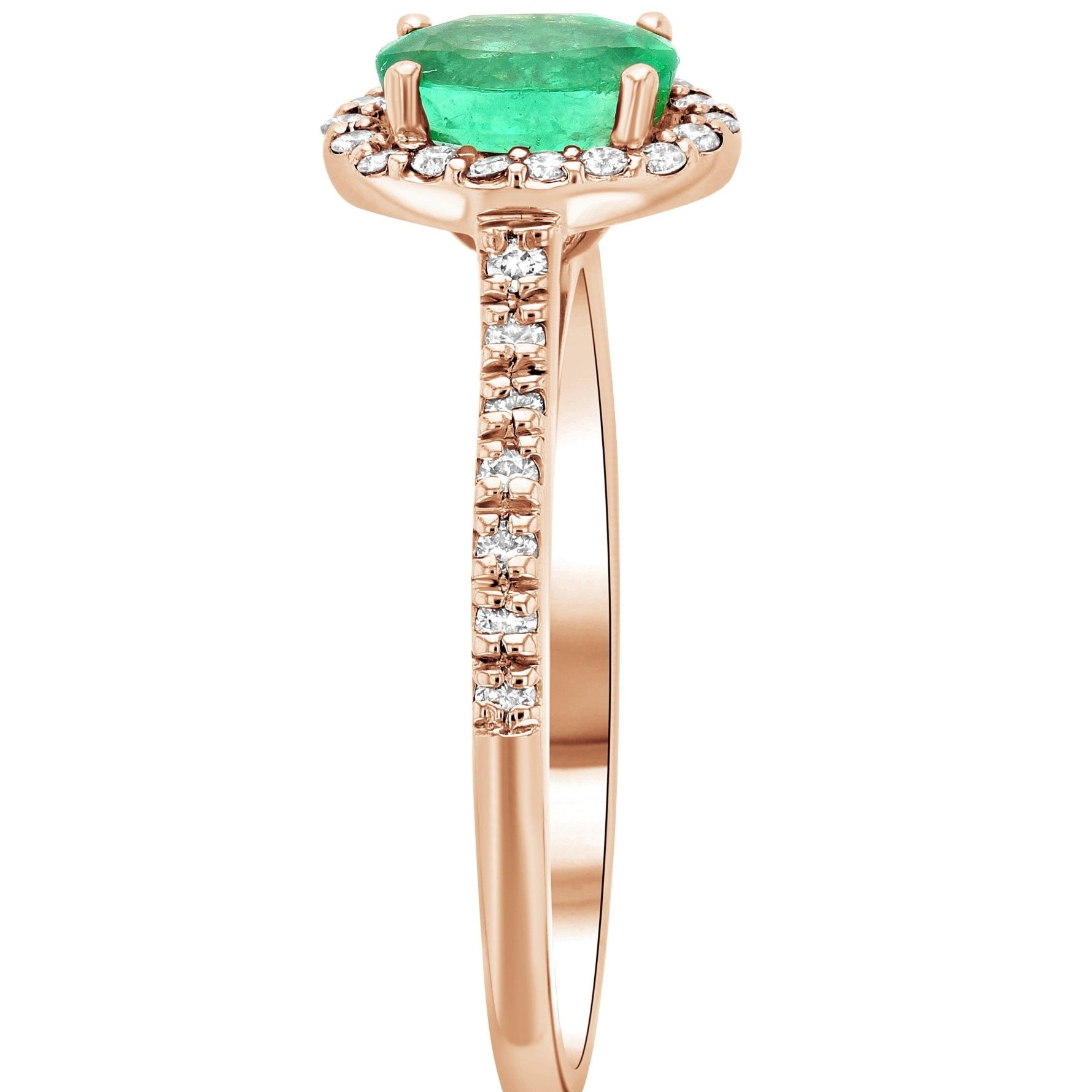 Oval Emerald and Diamond Halo Engagement Ring in 14k Rose Gold