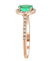 Oval Emerald and Diamond Halo Engagement Ring in 14k Rose Gold