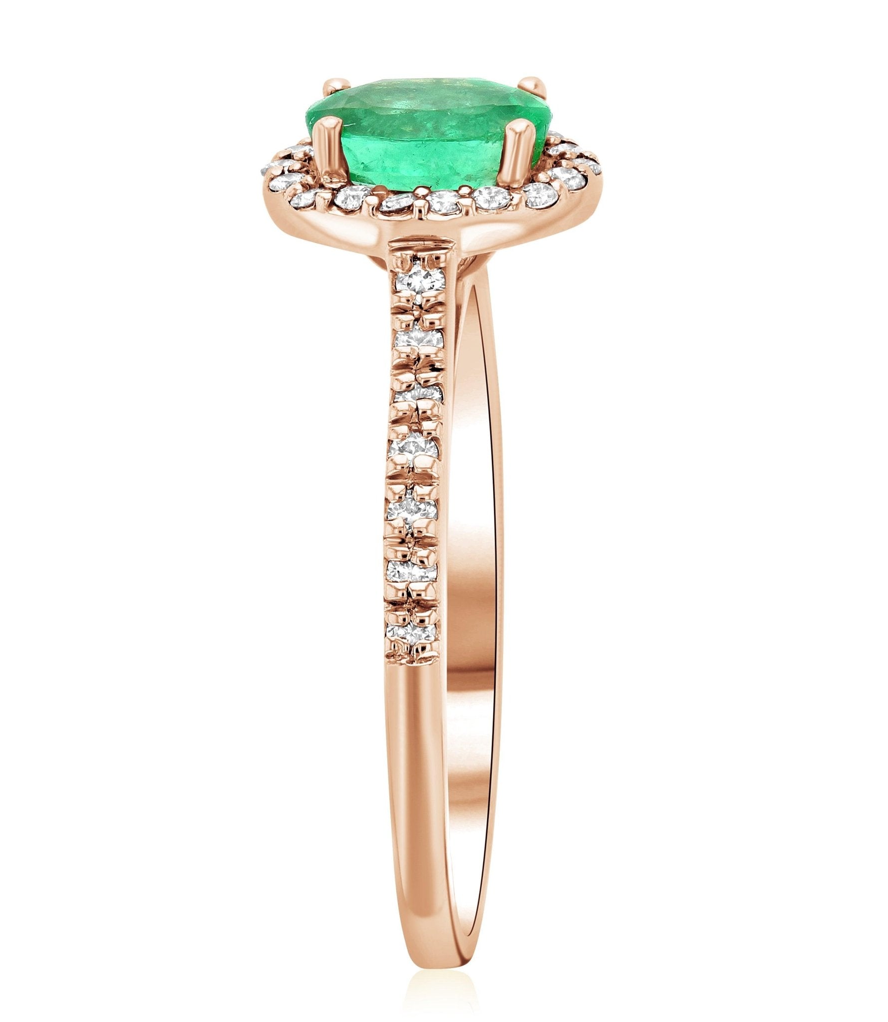 Oval Emerald and Diamond Halo Engagement Ring in 14k Rose Gold