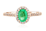 Oval Emerald and Diamond Halo Engagement Ring in 14k Rose Gold
