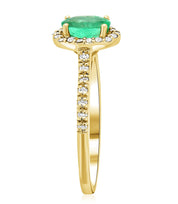 Oval Emerald and Diamond Halo Engagement Ring in 14k Yellow Gold