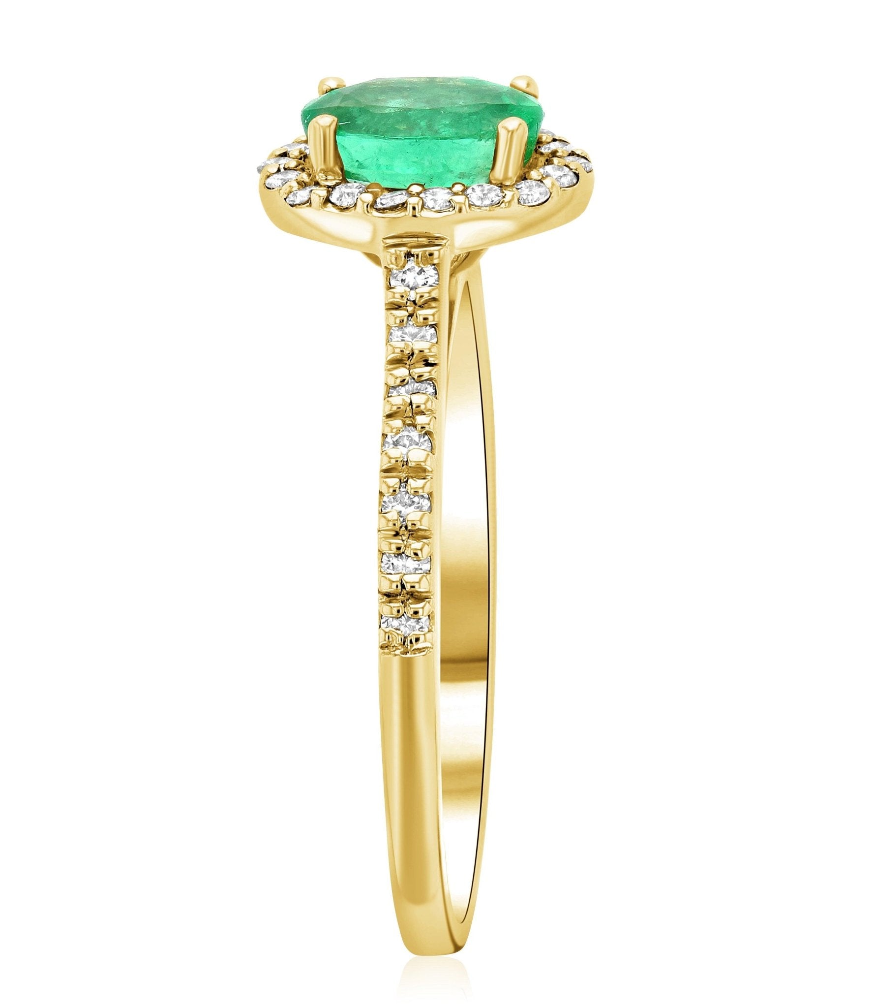 Oval Emerald and Diamond Halo Engagement Ring in 14k Yellow Gold