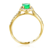 Oval Emerald and Diamond Halo Engagement Ring in 14k Yellow Gold