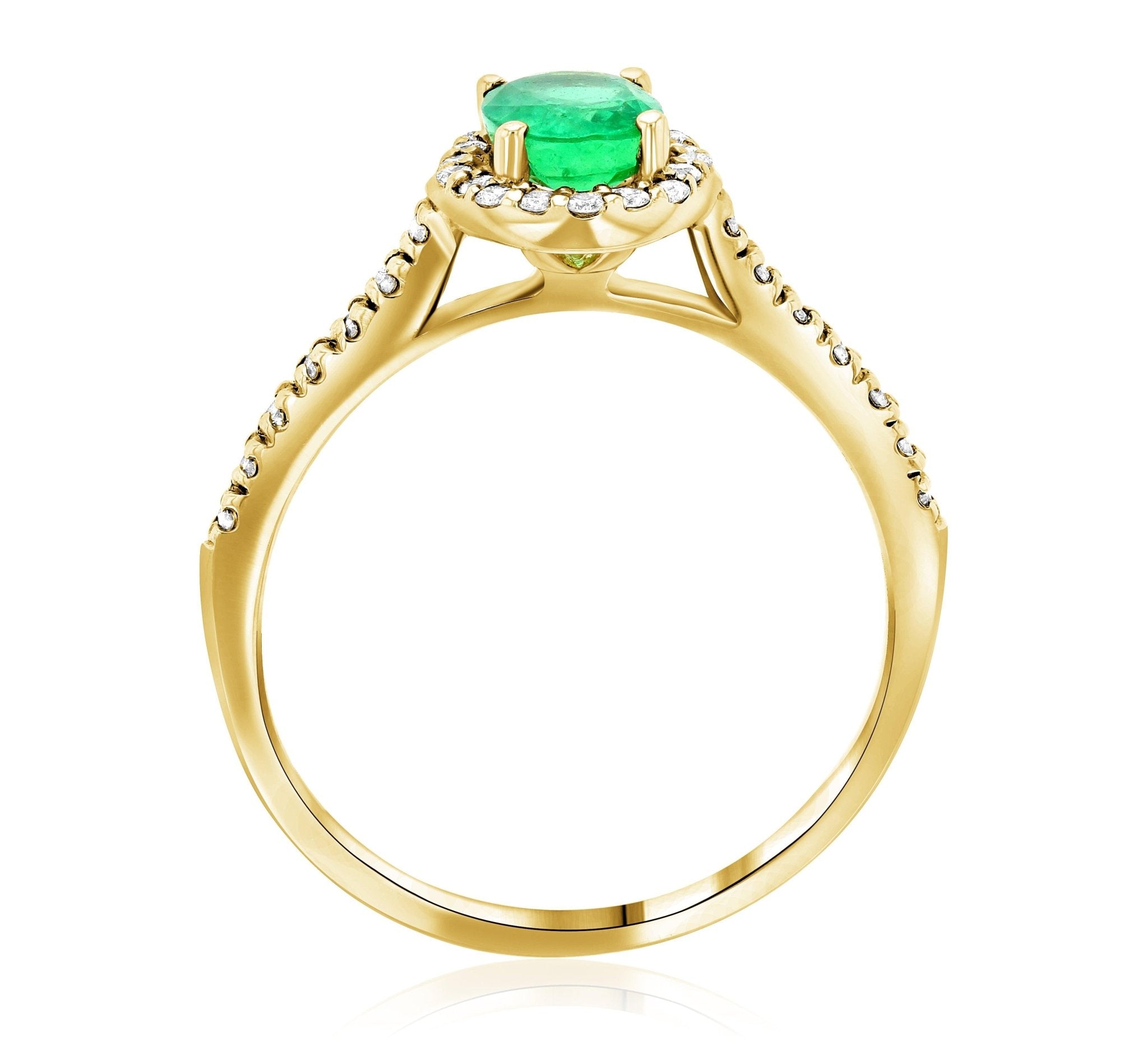 Oval Emerald and Diamond Halo Engagement Ring in 14k Yellow Gold