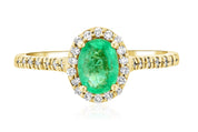 Oval Emerald and Diamond Halo Engagement Ring in 14k Yellow Gold