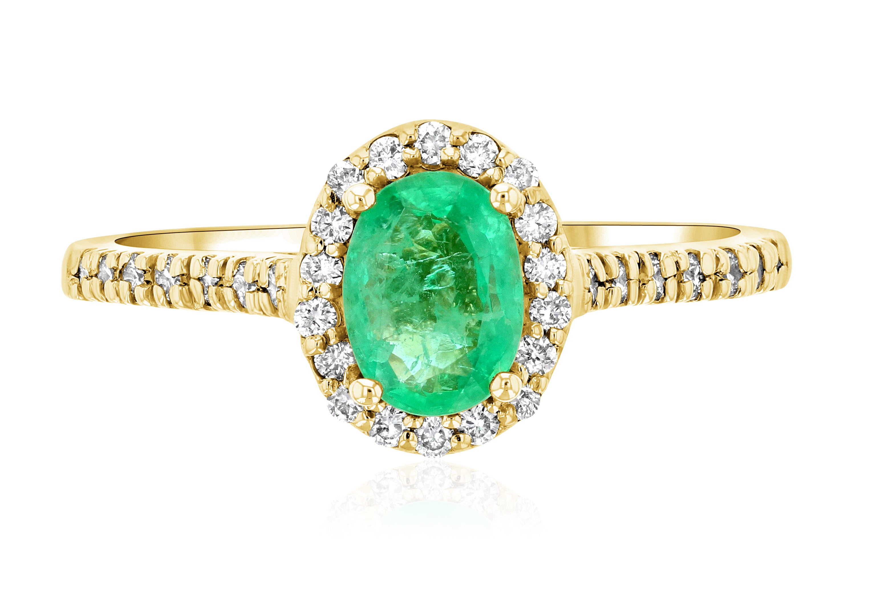 Oval Emerald and Diamond Halo Engagement Ring in 14k Yellow Gold - Iris + Mill